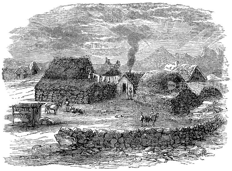 Icelandic Turf Houses in Reykjavík, Iceland - 19th Century